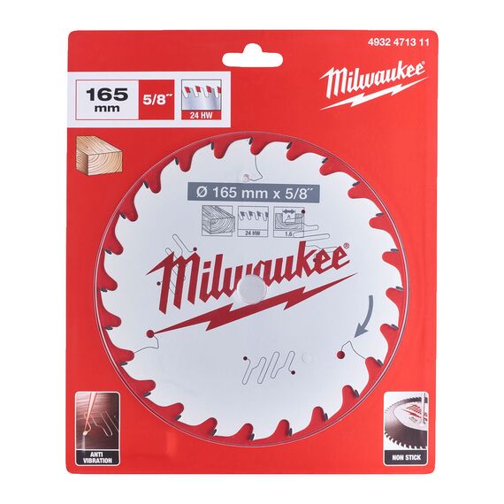 Пильный диск по дереву Milwaukee CSB P W 165 x 15.87 x 1.6 x 24ATB для циркулярной пилы - 4932471311, Диаметр диска (мм): 165, Посадочный диаметр (мм): 15,87, Модель: CSB P W 165 x 15.87 x 1.6 x 24ATB, внеший вид, изображение 2
