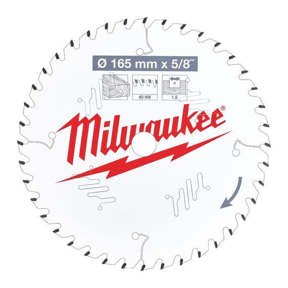 Пильный диск по дереву Milwaukee CSB P W 165 x 15.87 x 1.6 x 40ATB для циркулярной пилы - 4932471312, Диаметр диска (мм): 165, Посадочный диаметр (мм): 15,87, Модель: CSB P W 165 x 15.87 x 1.6 x 40ATB, внеший вид