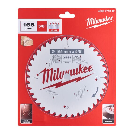 Пильный диск по дереву Milwaukee CSB P W 165 x 15.87 x 1.6 x 40ATB для циркулярной пилы - 4932471312, Диаметр диска (мм): 165, Посадочный диаметр (мм): 15,87, Модель: CSB P W 165 x 15.87 x 1.6 x 40ATB, внеший вид, изображение 2