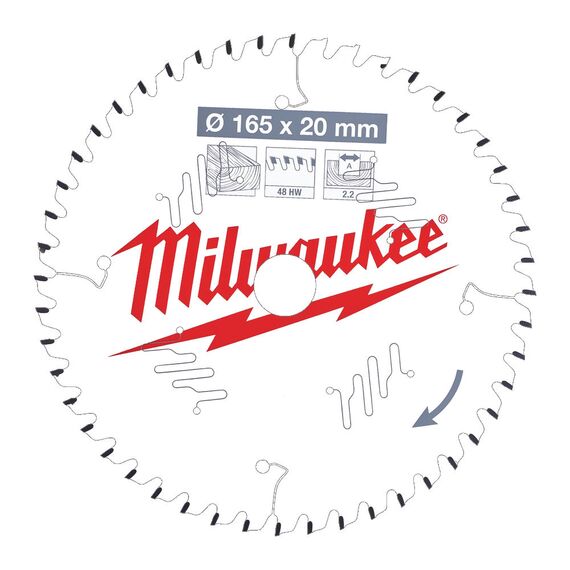 Пильный диск по дереву Milwaukee CSB P W 165 x 20 x 2.2 x 48ATB для циркулярной пилы - 4932471295, Диаметр диска (мм): 165, Посадочный диаметр (мм): 20, Модель: CSB P W 165 x 20 x 2.2 x 48ATB, внеший вид