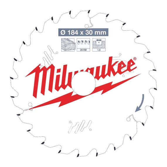 Пильный диск по дереву Milwaukee CSB P W 184 x 30 x 1.6 x 24ATB для циркулярной пилы - 4932471297, Диаметр диска (мм): 184, Посадочный диаметр (мм): 30, Модель: CSB P W 184 x 30 x 1.6 x 24ATB, внеший вид