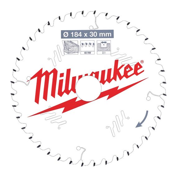 Пильный диск по дереву Milwaukee CSB P W 184 x 30 x 2.1 x 40ATB для циркулярной пилы - 4932471298, Диаметр диска (мм): 184, Посадочный диаметр (мм): 30, Модель: CSB P W 184 x 30 x 2.1 x 40ATB, внеший вид
