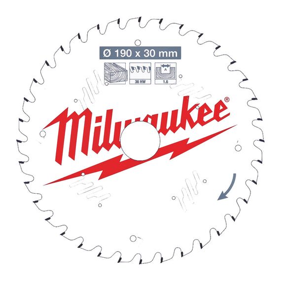 Пильный диск по дереву Milwaukee CSB P W 190 x 30 x 1.6 x 36ATB для циркулярной пилы - 4932471301, Диаметр диска (мм): 190, Посадочный диаметр (мм): 30, Модель: CSB P W 190 x 30 x 1.6 x 36ATB, внеший вид