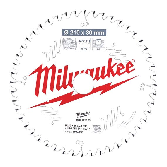 Пильный диск по дереву Milwaukee CSB P W 210 x 30 x 2.8 x 48ATB для циркулярной пилы - 4932471325, Диаметр диска (мм): 210, Посадочный диаметр (мм): 30, Модель: CSB P W 210 x 30 x 2.8 x 48ATB, внеший вид