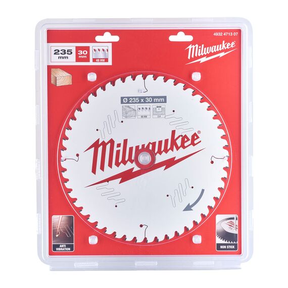 Пильный диск по дереву Milwaukee CSB P W 235 x 30 x 2.4 x 48ATB для циркулярной пилы - 4932471307, Диаметр диска (мм): 235, Посадочный диаметр (мм): 30, Модель: CSB P W 235 x 30 x 2.4 x 48ATB, внеший вид, изображение 2
