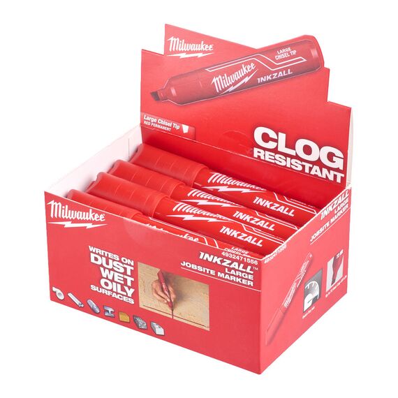 Маркер для стройплощадки Milwaukee INKZALL™ red chisel tip marker L - 4932471556, внеший вид, изображение 4