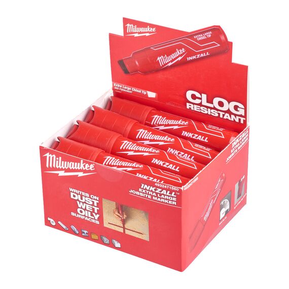 Маркер для стройплощадки Milwaukee INKZALL™ red chisel tip marker XL - 4932471560, внеший вид, изображение 4