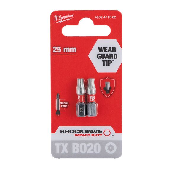 Ударная бита Milwaukee SHOCKWAVE TX BO20 X 25 MM 2 PCS - 4932471582, фото, изображение 2 Ударная бита Milwaukee SHOCKWAVE TX BO20 X 25 MM 2 PCS - 4932471582, внеший вид, изображение 2