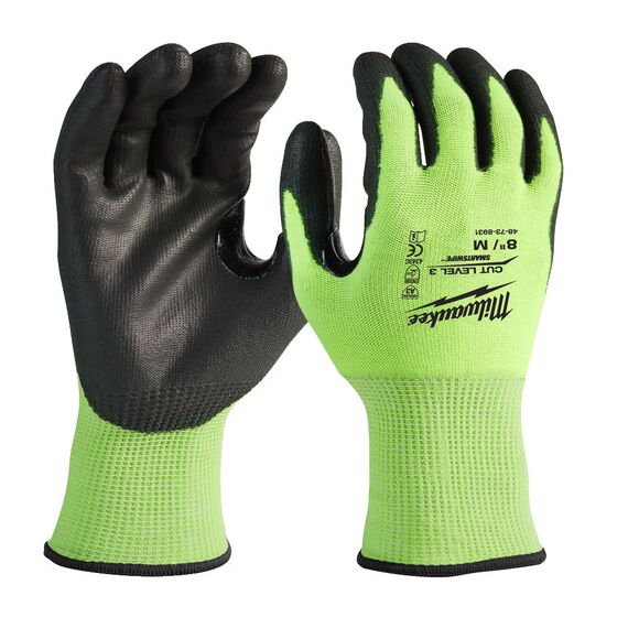 Перчатки рабочие сигнальные Milwaukee HiVis Cut Level 3 8／M - 4932478131, Модель: HiVis Cut Level 3 8／M, Цвет: Черный, салатовый, внеший вид