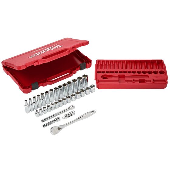 Набор головок с трещоткой Milwaukee METRIC ⅜″ RATCHET w SOCKET SET 32 PC - 4932464945, внеший вид, изображение 3